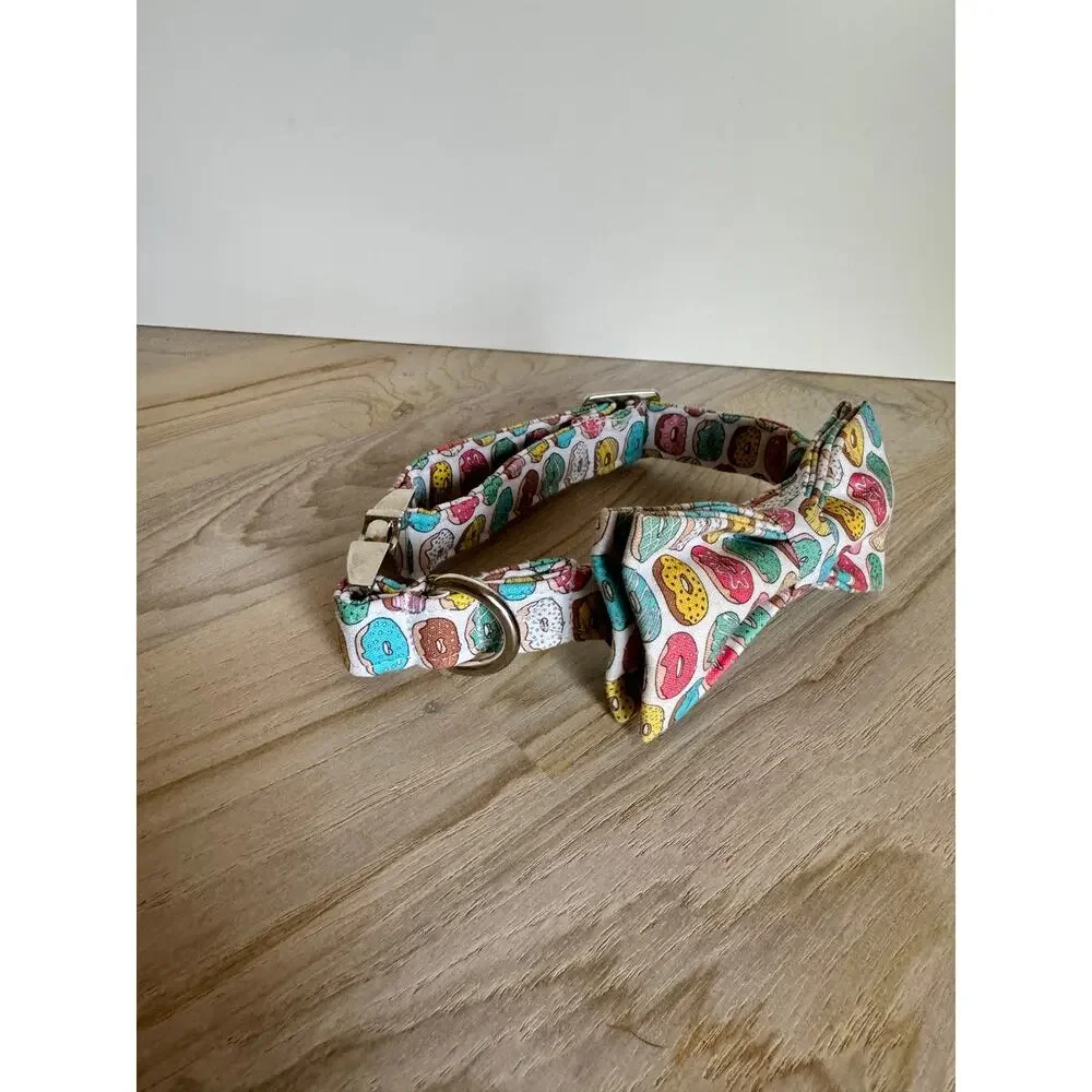 Unique Style Paws Multi Personalized Dog Collar Cotton Donuts Bow Tie Adjustable